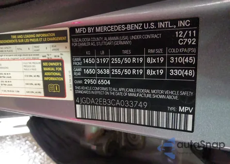 2012 Mercedes-Benz Ml 350 Bluetec 4Matic from USA, damaged, VIN 4JGDA2EB3CA033749